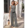 image:imageEXLURA Womens Cotton Summer 2 Piece Outfits Striped Halter Tops Matching Wide Leg Pant Sets Lounge Tracksuits Vacation TravelBlack Grey