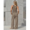 image:imageEXLURA Womens Cotton Summer 2 Piece Outfits Striped Halter Tops Matching Wide Leg Pant Sets Lounge Tracksuits Vacation TravelBlack Khaki