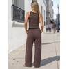image:imageEXLURA Womens Cotton Summer 2 Piece Outfits Striped Halter Tops Matching Wide Leg Pant Sets Lounge Tracksuits Vacation TravelBlue Brown