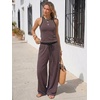 image:imageEXLURA Womens Cotton Summer 2 Piece Outfits Striped Halter Tops Matching Wide Leg Pant Sets Lounge Tracksuits Vacation TravelBlue Brown