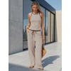 image:imageEXLURA Womens Cotton Summer 2 Piece Outfits Striped Halter Tops Matching Wide Leg Pant Sets Lounge Tracksuits Vacation TravelCoffee Brown