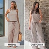 image:imageEXLURA Womens Cotton Summer 2 Piece Outfits Striped Halter Tops Matching Wide Leg Pant Sets Lounge Tracksuits Vacation TravelCoffee Brown