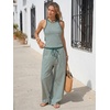 image:imageEXLURA Womens Cotton Summer 2 Piece Outfits Striped Halter Tops Matching Wide Leg Pant Sets Lounge Tracksuits Vacation TravelGreen