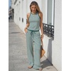 image:imageEXLURA Womens Cotton Summer 2 Piece Outfits Striped Halter Tops Matching Wide Leg Pant Sets Lounge Tracksuits Vacation TravelGreen
