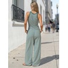 image:imageEXLURA Womens Cotton Summer 2 Piece Outfits Striped Halter Tops Matching Wide Leg Pant Sets Lounge Tracksuits Vacation TravelGreen