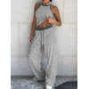 image:imageEXLURA Womens Cotton Summer 2 Piece Outfits Striped Halter Tops Matching Wide Leg Pant Sets Lounge Tracksuits Vacation TravelGrey
