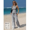 image:imageEXLURA Womens Cotton Summer 2 Piece Outfits Striped Halter Tops Matching Wide Leg Pant Sets Lounge Tracksuits Vacation TravelGrey