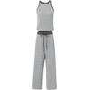 image:imageEXLURA Womens Cotton Summer 2 Piece Outfits Striped Halter Tops Matching Wide Leg Pant Sets Lounge Tracksuits Vacation TravelGrey
