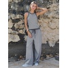 image:imageEXLURA Womens Cotton Summer 2 Piece Outfits Striped Halter Tops Matching Wide Leg Pant Sets Lounge Tracksuits Vacation TravelGrey
