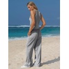image:imageEXLURA Womens Cotton Summer 2 Piece Outfits Striped Halter Tops Matching Wide Leg Pant Sets Lounge Tracksuits Vacation TravelGrey