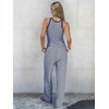 image:imageEXLURA Womens Cotton Summer 2 Piece Outfits Striped Halter Tops Matching Wide Leg Pant Sets Lounge Tracksuits Vacation TravelNavy Blue