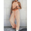 image:imageEXLURA Womens Cotton Summer 2 Piece Outfits Striped Halter Tops Matching Wide Leg Pant Sets Lounge Tracksuits Vacation TravelOrange