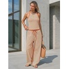 image:imageEXLURA Womens Cotton Summer 2 Piece Outfits Striped Halter Tops Matching Wide Leg Pant Sets Lounge Tracksuits Vacation TravelOrange