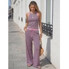 image:imageEXLURA Womens Cotton Summer 2 Piece Outfits Striped Halter Tops Matching Wide Leg Pant Sets Lounge Tracksuits Vacation TravelPink Green