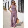 image:imageEXLURA Womens Cotton Summer 2 Piece Outfits Striped Halter Tops Matching Wide Leg Pant Sets Lounge Tracksuits Vacation TravelPink Green
