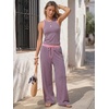 image:imageEXLURA Womens Cotton Summer 2 Piece Outfits Striped Halter Tops Matching Wide Leg Pant Sets Lounge Tracksuits Vacation TravelPink Green