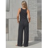 image:imageEXLURA Womens Cotton Summer 2 Piece Outfits Striped Halter Tops Matching Wide Leg Pant Sets Lounge Tracksuits Vacation TravelSolid Black