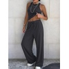 image:imageEXLURA Womens Cotton Summer 2 Piece Outfits Striped Halter Tops Matching Wide Leg Pant Sets Lounge Tracksuits Vacation TravelSolid Black