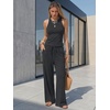 image:imageEXLURA Womens Cotton Summer 2 Piece Outfits Striped Halter Tops Matching Wide Leg Pant Sets Lounge Tracksuits Vacation TravelSolid Black