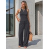 image:imageEXLURA Womens Cotton Summer 2 Piece Outfits Striped Halter Tops Matching Wide Leg Pant Sets Lounge Tracksuits Vacation TravelSolid Black