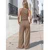 image:imageEXLURA Womens Cotton Summer 2 Piece Outfits Striped Halter Tops Matching Wide Leg Pant Sets Lounge Tracksuits Vacation TravelSolid Brown