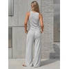 image:imageEXLURA Womens Cotton Summer 2 Piece Outfits Striped Halter Tops Matching Wide Leg Pant Sets Lounge Tracksuits Vacation TravelSolid Grey