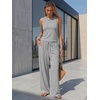 image:imageEXLURA Womens Cotton Summer 2 Piece Outfits Striped Halter Tops Matching Wide Leg Pant Sets Lounge Tracksuits Vacation TravelSolid Grey