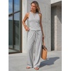 image:imageEXLURA Womens Cotton Summer 2 Piece Outfits Striped Halter Tops Matching Wide Leg Pant Sets Lounge Tracksuits Vacation TravelSolid Grey