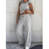 image:imageEXLURA Womens Cotton Summer 2 Piece Outfits Striped Halter Tops Matching Wide Leg Pant Sets Lounge Tracksuits Vacation TravelSolid Grey