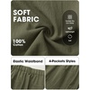 image:imageEXLURA Womens Faux Linen Barrel Pants Baggy Wide Leg Palazzo Pant Summer Cotton Lightweight Elastic Waist Trousers PocketsArmy Green