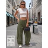 image:imageEXLURA Womens Faux Linen Barrel Pants Baggy Wide Leg Palazzo Pant Summer Cotton Lightweight Elastic Waist Trousers PocketsArmy Green