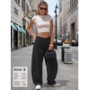 image:imageEXLURA Womens Faux Linen Barrel Pants Baggy Wide Leg Palazzo Pant Summer Cotton Lightweight Elastic Waist Trousers PocketsBlack