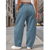 image:imageEXLURA Womens Faux Linen Barrel Pants Baggy Wide Leg Palazzo Pant Summer Cotton Lightweight Elastic Waist Trousers PocketsBlue