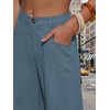 image:imageEXLURA Womens Faux Linen Barrel Pants Baggy Wide Leg Palazzo Pant Summer Cotton Lightweight Elastic Waist Trousers PocketsBlue