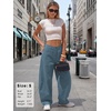 image:imageEXLURA Womens Faux Linen Barrel Pants Baggy Wide Leg Palazzo Pant Summer Cotton Lightweight Elastic Waist Trousers PocketsBlue
