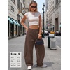 image:imageEXLURA Womens Faux Linen Barrel Pants Baggy Wide Leg Palazzo Pant Summer Cotton Lightweight Elastic Waist Trousers PocketsBrown