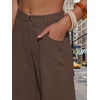 image:imageEXLURA Womens Faux Linen Barrel Pants Baggy Wide Leg Palazzo Pant Summer Cotton Lightweight Elastic Waist Trousers PocketsBrown