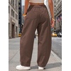 image:imageEXLURA Womens Faux Linen Barrel Pants Baggy Wide Leg Palazzo Pant Summer Cotton Lightweight Elastic Waist Trousers PocketsBrown
