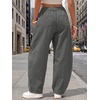 image:imageEXLURA Womens Faux Linen Barrel Pants Baggy Wide Leg Palazzo Pant Summer Cotton Lightweight Elastic Waist Trousers PocketsGrey