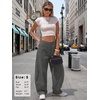 image:imageEXLURA Womens Faux Linen Barrel Pants Baggy Wide Leg Palazzo Pant Summer Cotton Lightweight Elastic Waist Trousers PocketsGrey