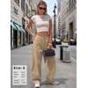image:imageEXLURA Womens Faux Linen Barrel Pants Baggy Wide Leg Palazzo Pant Summer Cotton Lightweight Elastic Waist Trousers PocketsKhaki