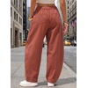 image:imageEXLURA Womens Faux Linen Barrel Pants Baggy Wide Leg Palazzo Pant Summer Cotton Lightweight Elastic Waist Trousers PocketsMaroon