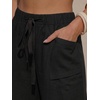 image:imageEXLURA Womens Summer Striped Pants Faux Linen Comfy Drawstring Wide Leg Pants Pockets Resort Beach Vacation Lounge TrousersSolid Black