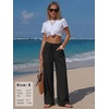 image:imageEXLURA Womens Summer Striped Pants Faux Linen Comfy Drawstring Wide Leg Pants Pockets Resort Beach Vacation Lounge TrousersSolid Black