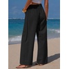 image:imageEXLURA Womens Summer Striped Pants Faux Linen Comfy Drawstring Wide Leg Pants Pockets Resort Beach Vacation Lounge TrousersSolid Black