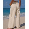 image:imageEXLURA Womens Summer Striped Pants Faux Linen Comfy Drawstring Wide Leg Pants Pockets Resort Beach Vacation Lounge TrousersSolid Khaki