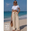 image:imageEXLURA Womens Summer Striped Pants Faux Linen Comfy Drawstring Wide Leg Pants Pockets Resort Beach Vacation Lounge TrousersSolid Khaki
