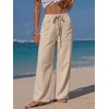 image:imageEXLURA Womens Summer Striped Pants Faux Linen Comfy Drawstring Wide Leg Pants Pockets Resort Beach Vacation Lounge TrousersSolid Khaki