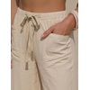 image:imageEXLURA Womens Summer Striped Pants Faux Linen Comfy Drawstring Wide Leg Pants Pockets Resort Beach Vacation Lounge TrousersSolid Khaki