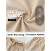 image:imageEXLURA Womens Summer Striped Pants Faux Linen Comfy Drawstring Wide Leg Pants Pockets Resort Beach Vacation Lounge TrousersSolid Khaki